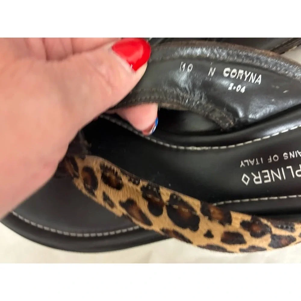 Donald J Pliner Coryna Leopard Calf Hair Wedge Thong Sandals Brown Womens 10 N
